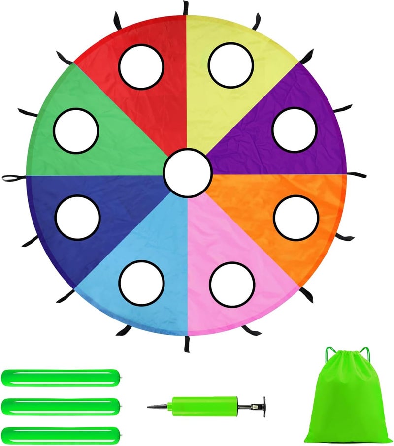 DOLEMODUO Rainbow Parachute for Kids, Play Parachute Toy with Handles, Parachute Game for Kids Cooperation Group Play and Outdoor Playground Activities - Image 1